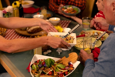 Family sitting at the dinner table.
