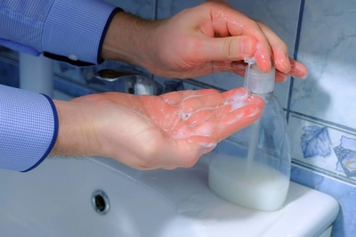 Washing hands.