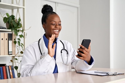 Medical doctor in a telemedicine session.